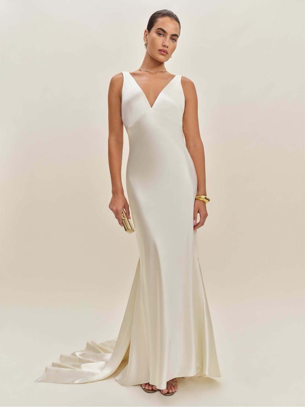 Reformation Margot V-Neck Silk Dress with train NWT - Picture 4 of 6